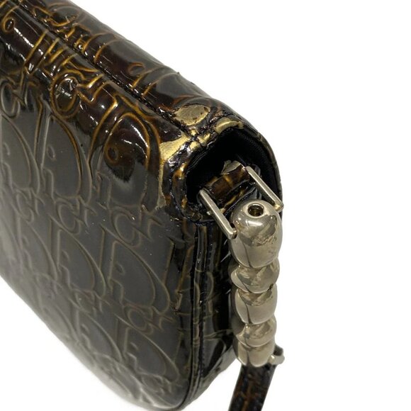 Auth DIOR/ChristianDior Maris Pearl,Trotter - Dark Brown Patent Leather Handbag - Picture 10 of 16